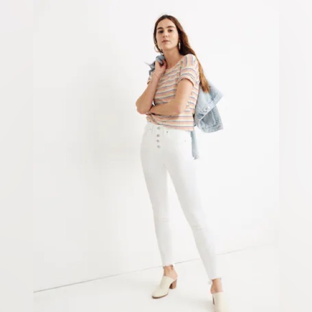 MADEWELL JEANS 9" MID RISE SKINNY BUTTON FLY CUT OFF RAW HEM DENIM WHITE SIZE 30